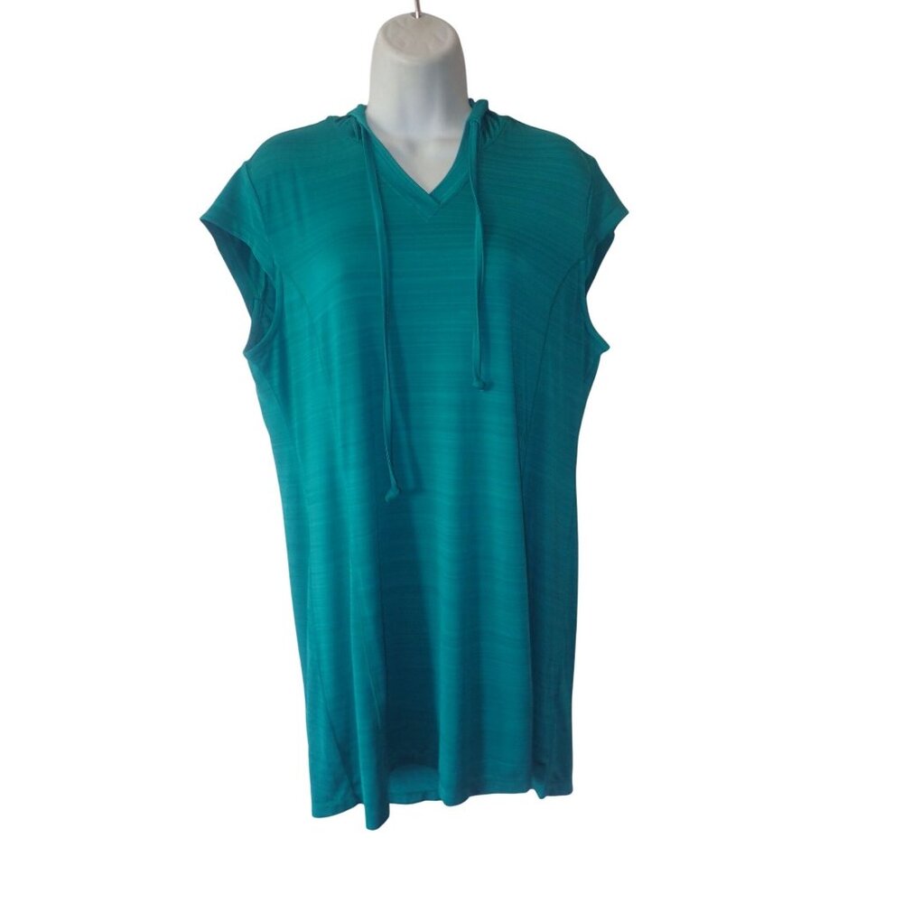 Eastern Mountain Sports Swim Cover Women XL Green Short‎ Sleeve Hooded Techwick